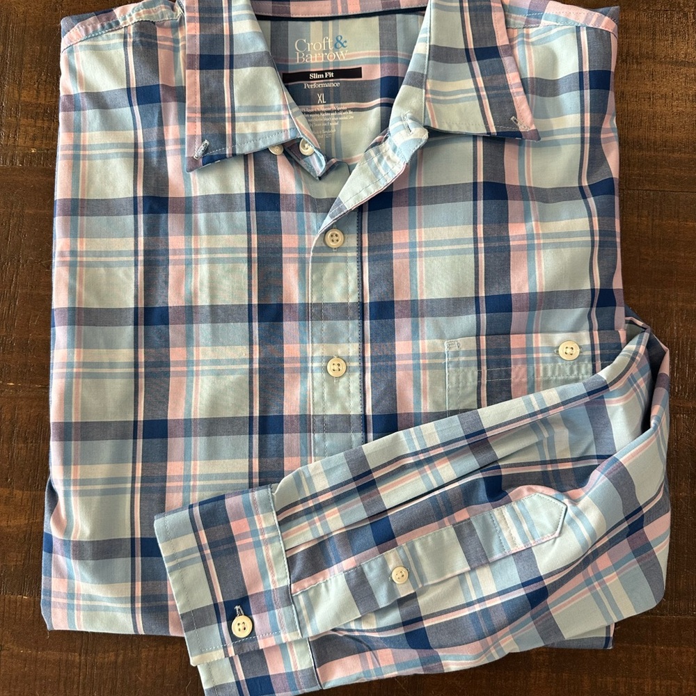 Croft & Barrow Men's Casual Plaid Shirt - Blue and Pink